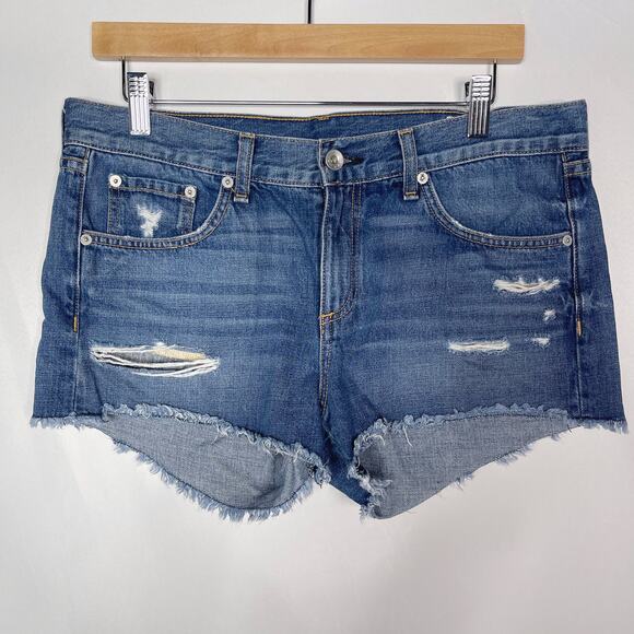 rag & bone Pants - Rag & Bone Womens 28 Cut Off Denim Jean Shorts in Johny Wash Ripped Cotton